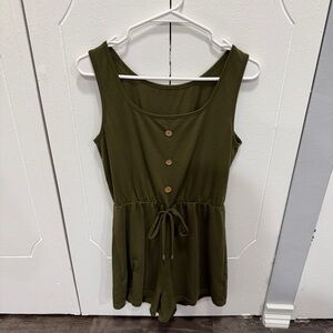 Green Button Down Elastic Waistband Romper